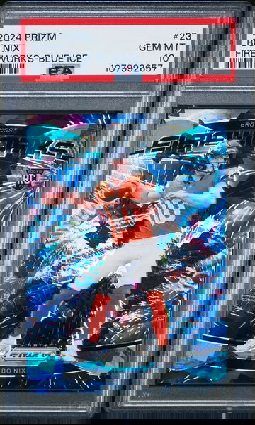 2024 Panini Prizm Bo Nix #23 Fireworks Blue Ice /99 Rookie RC PSA 10