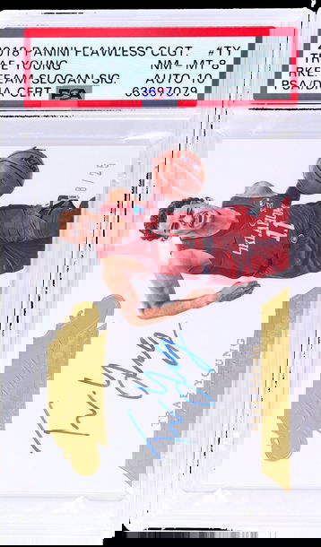 2018 Panini Flawless RKE Team Slogan Sig Trae Young #BSS-TY /25 PSA 8 Auto 10