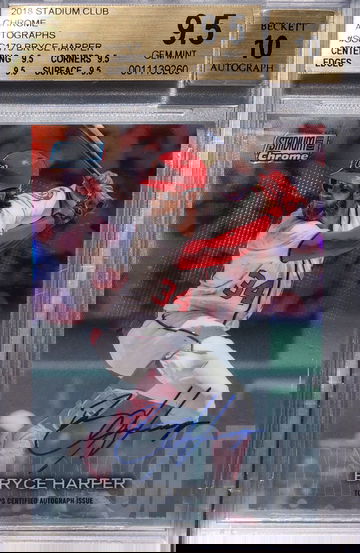 2018 Stadium Club Chrome Auto Bryce Harper BGS 9.5 Gem Mint Card #1 /3 Autograph