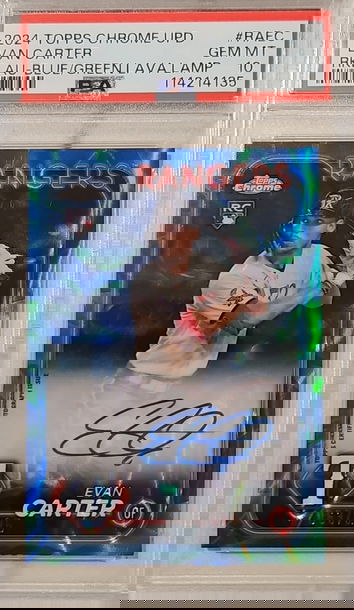 2024 Topps Chrome Upd Evan Carter Rookie Auto - Blue/Green Lava Lamp /125 PSA 10