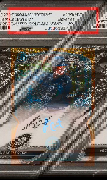 2023 Bowman Chrome 1st Auto Felnin Celesten Gold Mini Diamond /50 PSA 10