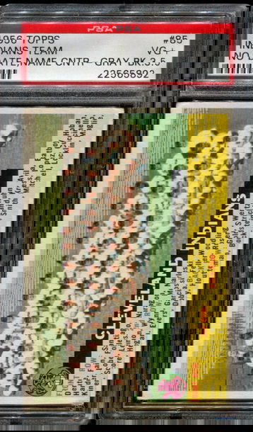 1956 Topps #85 Cleveland Indians PSA 3.5 VG+ No Date, Name Center, Gray Back