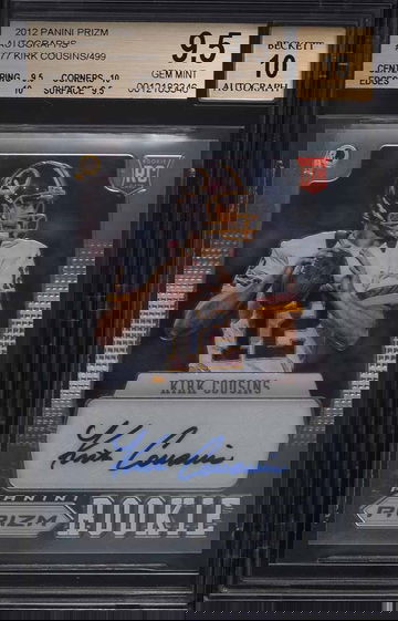 2012 PANINI PRIZM KIRK COUSINS ROOKIIE RC AUTO /499 #277 BGS 9.5 GEM MINT PWCC vault stored 