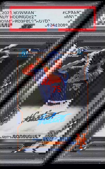 2021 Bowman Chrome Endy Rodriguez Auto 1st Prospect PSA 9 #CPAER