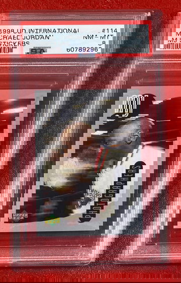 1998 Upper Deck international Michael Jordan MJ Stickers #114 PSA 8 Chicago Bulls NBA 