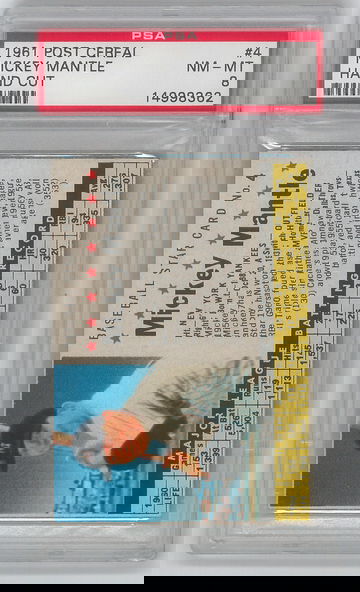 1961 POST CEREAL #4 MICKEY MANTLE PSA 8 NM - MINT HAND CUT BOX 1 OF 7, 1 HIGHER