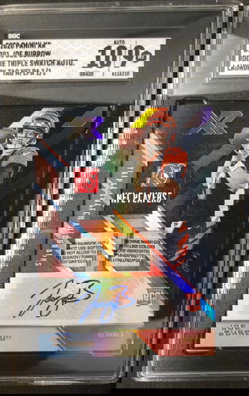JOE BURROW 2020 Panini XR RPA Laundry Tag #201 Triple Swatch Auto #1/1 SGC 9 MT