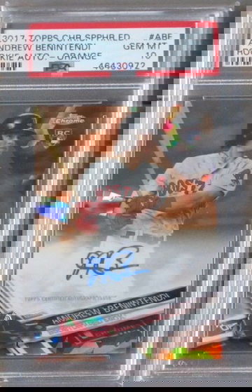 Andrew Benintendi RC Orange Refractor #/25 2017 Topps Chrome Sapphire Rookie Auto PSA 10