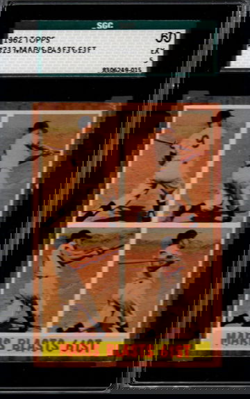 1962 Topps #313 Maris Blasts 61st - SGC 5 EX