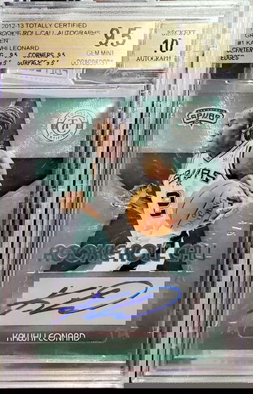 KAWHI LEONARD 2012-13 TOTALLY CERTIFIED ROLL CALL ROOKIE RC AUTO GREEN #/5 BGS 9