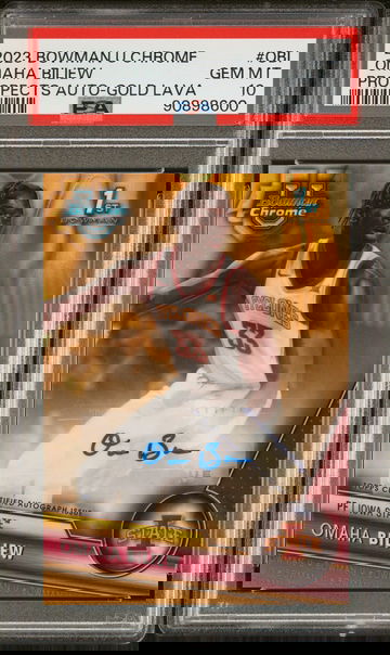 2023 Bowman University Chrome Bowman Chrome Prospects Autographs Prospects Au-Gold Lava Ref Omaha Biliew #OBI /50 PSA 10