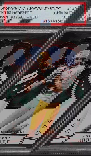 2020 chronicles draft picks 14 justin herbert crown royale red psa 10