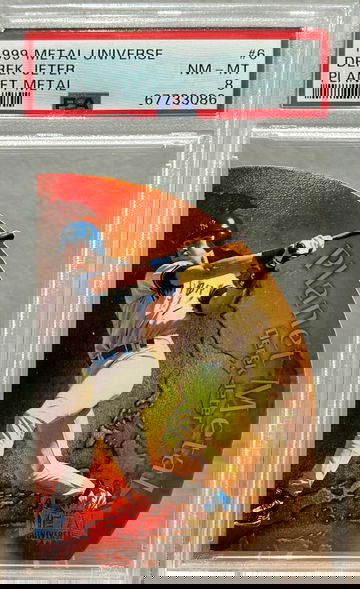 1999 Metal Universe Derek Jeter Planet Metal PSA 8