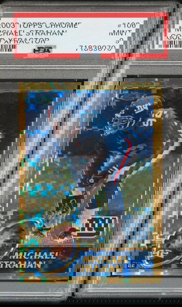 2003 TOPPS CHROME MICHAEL STRAHAN GOLD XFRACTOR PSA 9