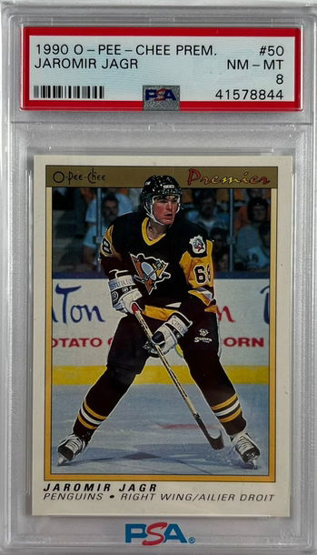 1990 O-Pee-Chee Premier Jaromir Jagr Rookie Card PSA 8 Near Mint-Mint