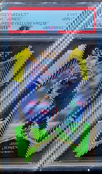 2021 MAC JONES Panini Select GREEN & YELLOW DIE-CUT Prizm PSA 9 Rookie RC #151