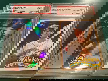 1997 PINNACLE CERT. KEN GRIFFEY JR #53 PSA 9 POP 1 HIGHER 1 + 1989 TOPPS TRADED #41T PSA 8