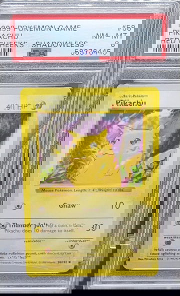 1999 POKEMON PIKACHU RED CHEEKS SHADOWLESS BASE SET #58 PSA 8 RARE CARD NEW CASE