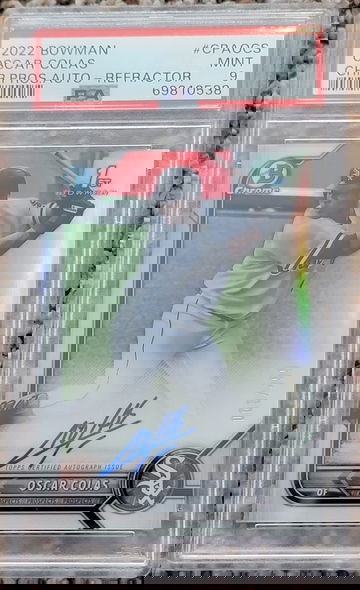 2022 Bowman Oscar Colas Chrome Prospect Auto Refractor PSA 9