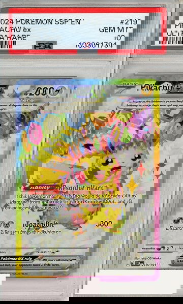 2024 POKEMON SSP EN-SURGING SPARKS PIKACHU EX #219 ULTRA RARE PSA 10