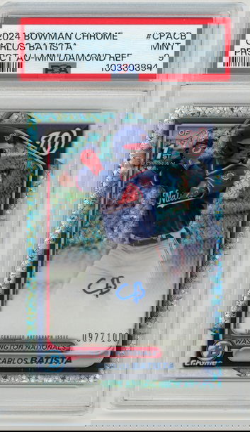 CARLOS BATISTA 2024 Bowman Chrome 1st Mini Diamond Refractor Auto Rc #97/100 PSA 9