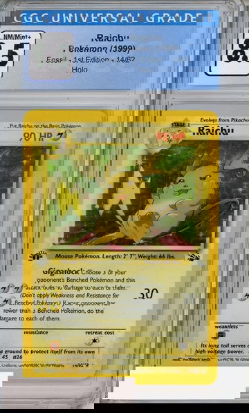 1999 POKEMON FOSSIL 1ST EDITION HOLO RAICHU #14 CGC 8.5