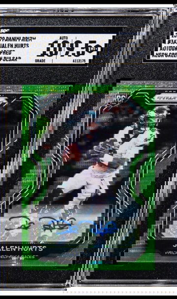 JALEN HURTS AUTO SP 2020 PANINI PRIZM GREEN PULSAR ROOKIE COLOR MATCH SGA 9.5