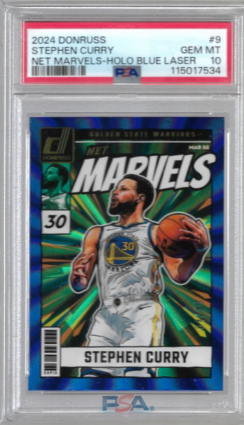 2024 Donruss Net Marvels Stephen Curry Holo Blue Laser /49 PSA 10 Gem Mint