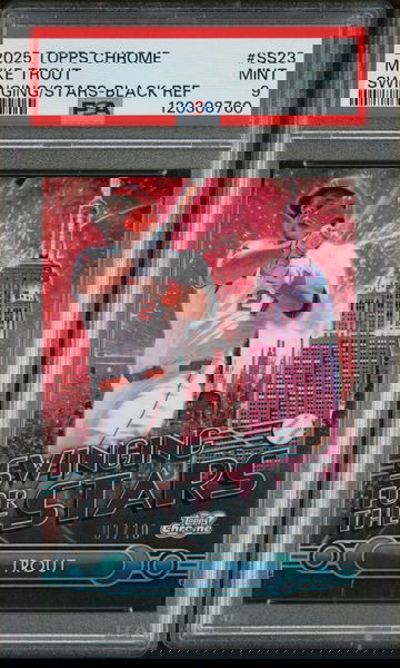 2025 topps chrome swinging for the stars fanatics fest exclusive black refractor 1/10 PSA 9