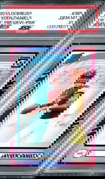 JAYDEN DANIELS 2024 DONRUSS OPTIC PREVIEW PINK PRIZM RC #389 PSA 10