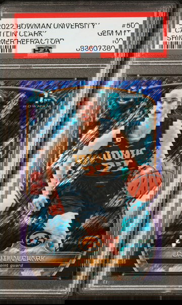 2022 Bowman Chrome U Caitlin Clark 1st Purple Shimmer Rookie Refractor PSA 10