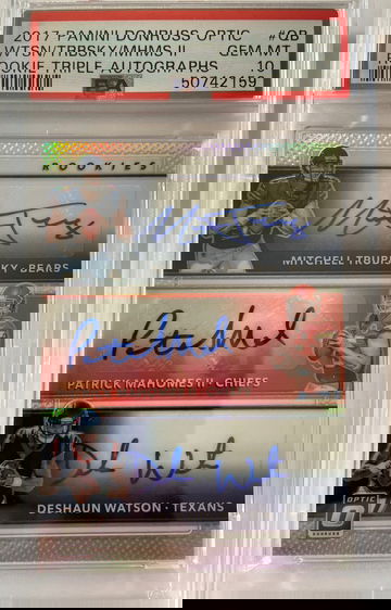 2017 Donruss Optic Rookie Triple Auto Watson, Mahomes, Trubisky PSA 10