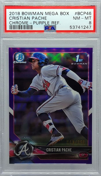 2018 BOWMAN MEGA BOX #BCP46 CHRISTIAN PACHE CHROME - PURPLE REF. PSA 8