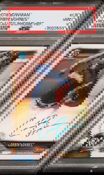 2018 bowman chrome refractor Corbin Burnes auto rc PSA 9