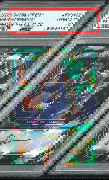 2020 NBA Panini Prizm James Wiseman #RPJWS Rookie Penmanship Auto Green Ice /16 PSA 10 POP 1