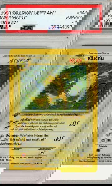 1999 POKEMON GERMAN RAICHU-HOLO #14 1ST EDITION PSA 4 VG-EX