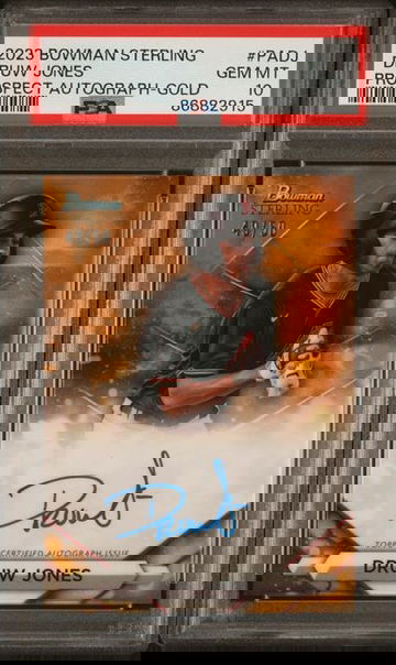 2023 Bowman Sterling Druw Jones Gold Refractor Autograph #'d /50 PSA 10