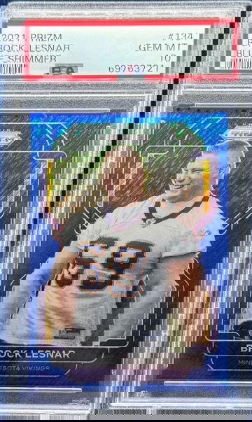 2021 Panini Prizm Football #134 Brock Lesnar PSA 10 Blue Shimmer #1/25