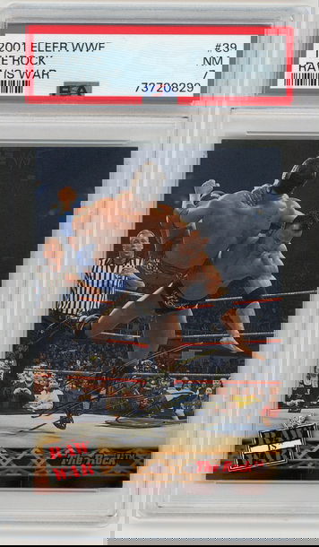 THE ROCK 2001 Fleer WWF Raw is War Gold Sig PSA 7 SN 29