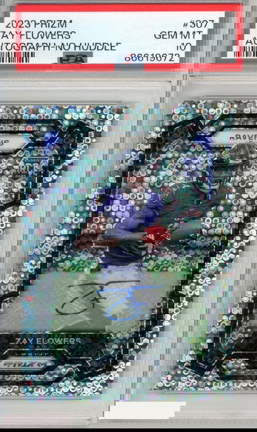 2023 PANINI PRIZM ZAY FLOWERS #307 AUTOGRAPH-NO HUDDLE PSA 10 GEM MT RC