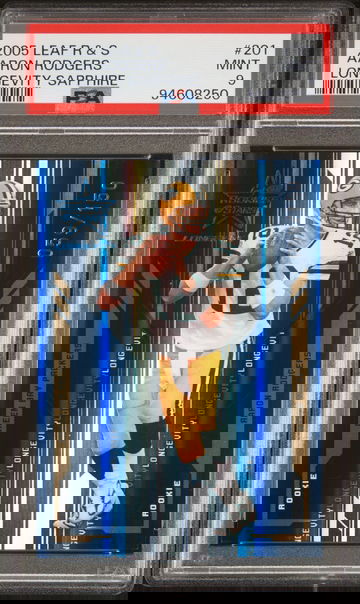 2005 LEAF R&S LONGEVITY SAPPHIRE AARON RODGERS RC #201 ROOKIE PSA 9 MINT