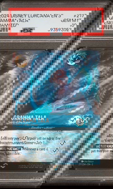 2024 Disney Lorcana En 3-Into the Inklands Enchanted Gramma Tala - Spirit of the Ocean #217 PSA 10
