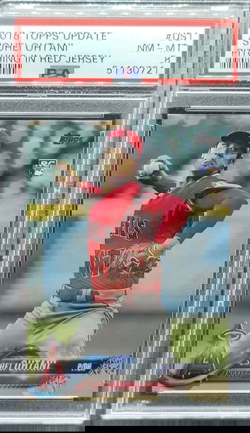 2018 Topps Update #US1 (Pitching in Red Jersey) Shohei Ohtani Rookie RC PSA 8