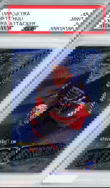 1995 ULTRA BRETT HULL #8 EXTRA ATTACKER ST LOUIS BLUES HOF POP 1! PSA 9 MINT