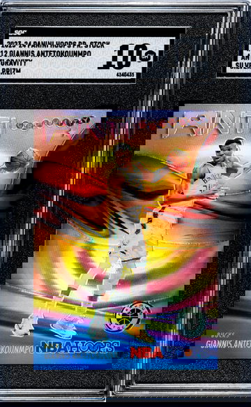 2023-24 Panini Hoops Premium Stock #12 Giannis Antetokounmpo Anti Gravity Silver Prizm SGC 10