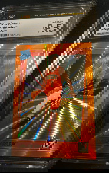 Jalen Green RC⚡️2021-22 Donruss Orange 🍊 Laser CSG 9.5 MINT+ 🚀 HOUSTON ROCKETS 