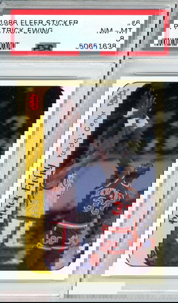 1986 FLEER STICKER PATRICK EWING #6 NEW YORK KNICKS HOF PSA 8 NM MT