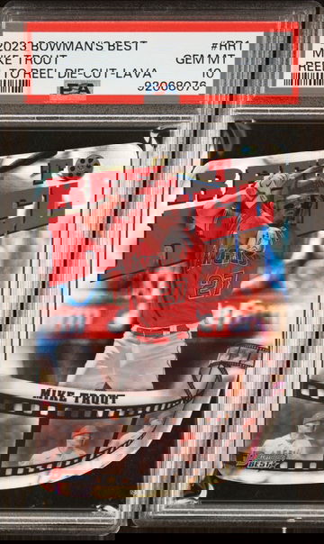 2023 Bowman's Best #RR1 Mike Trout Reel to Reel Die-Cut Lava #/50 PSA 10