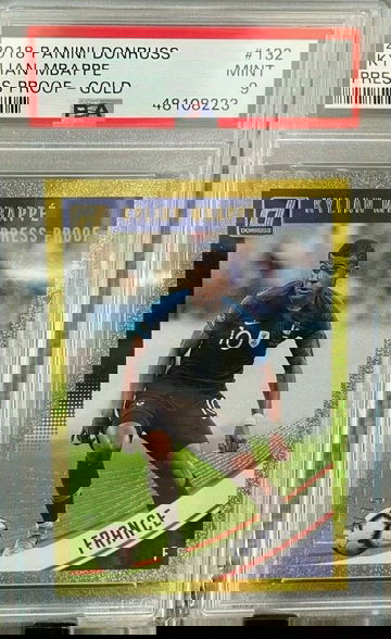 Kylian Mbappe Rookie 2018 Donruss Press Proof GOLD /75 #132 PSA 9- RC RARE