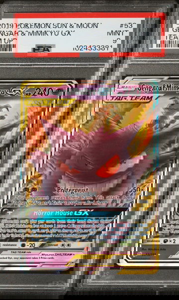 2019 Pokémon Sun & Moon Team Up Gengar & Mimikyu #53/181 Tag Team GX PSA 9